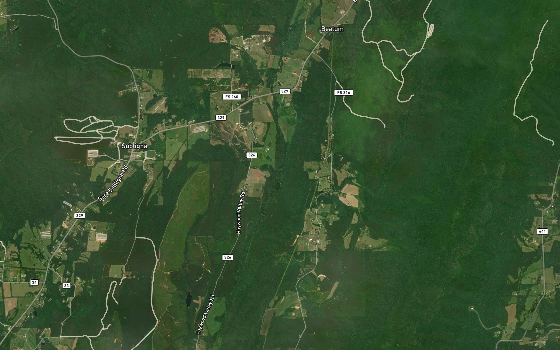 Satellite map of the Ruff Creek