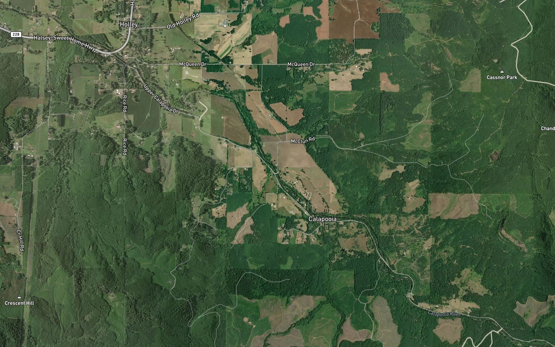Satellite map of the Sawyer Creek