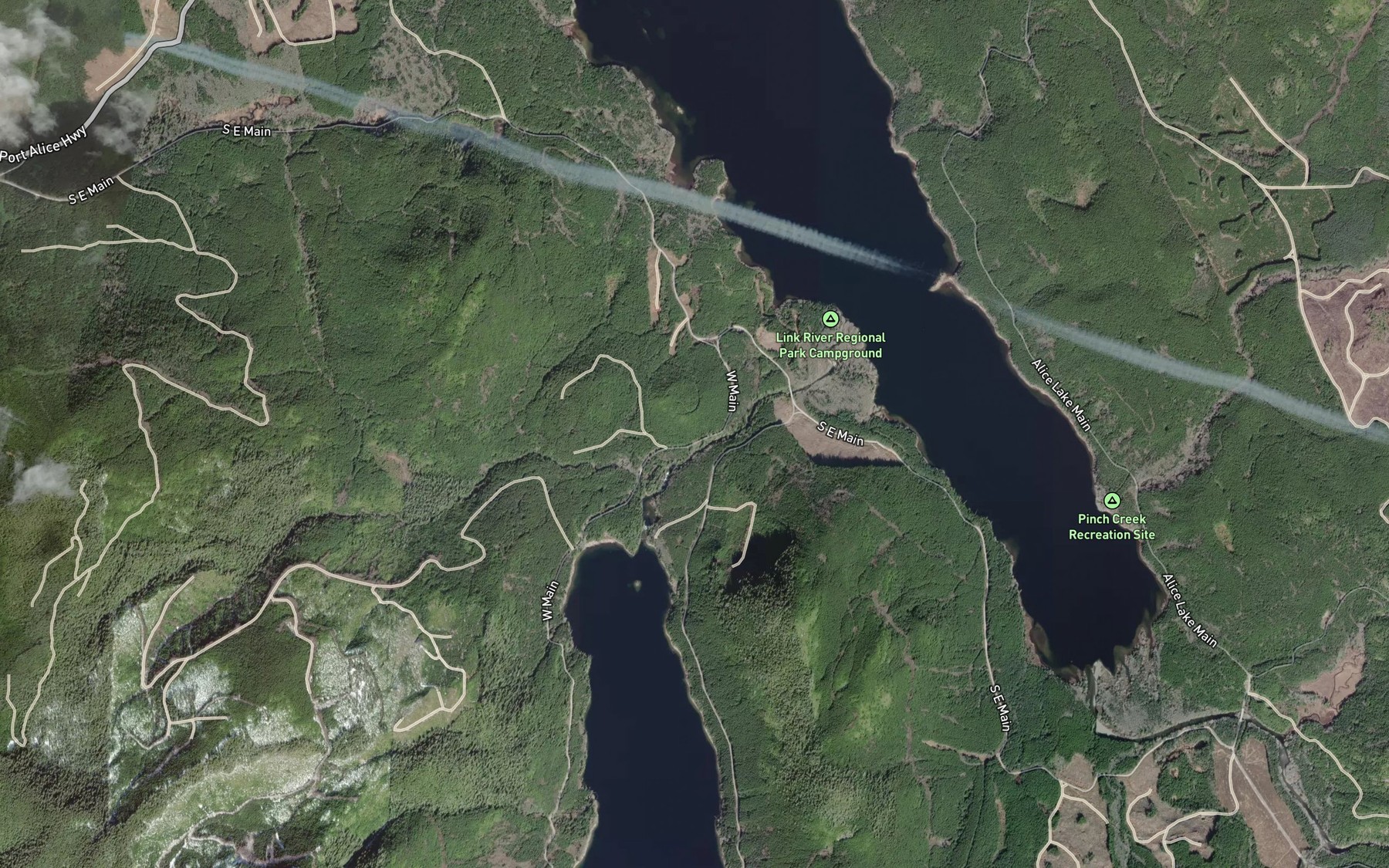 Satellite map of the Jeune Creek