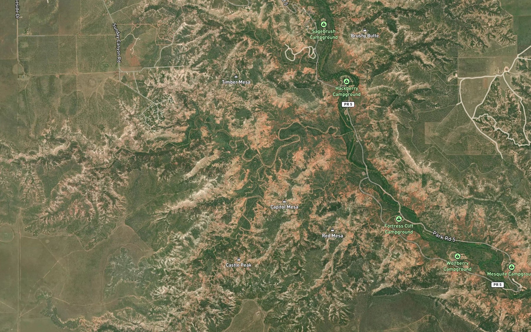 Satellite map of the Little Sunday Creek