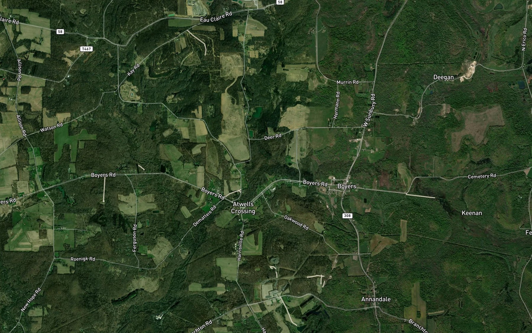 Satellite map of the Blacks Creek