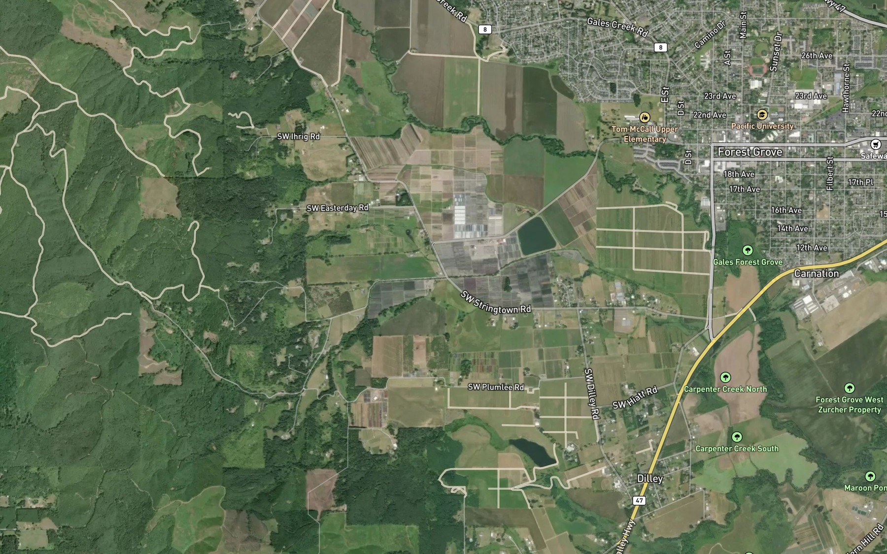 Satellite map of the Alexander Creek
