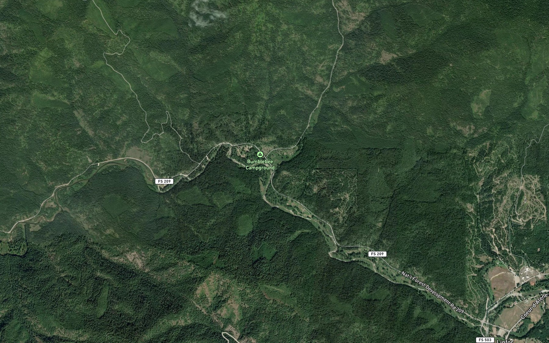 Satellite map of the Bumblebee Creek