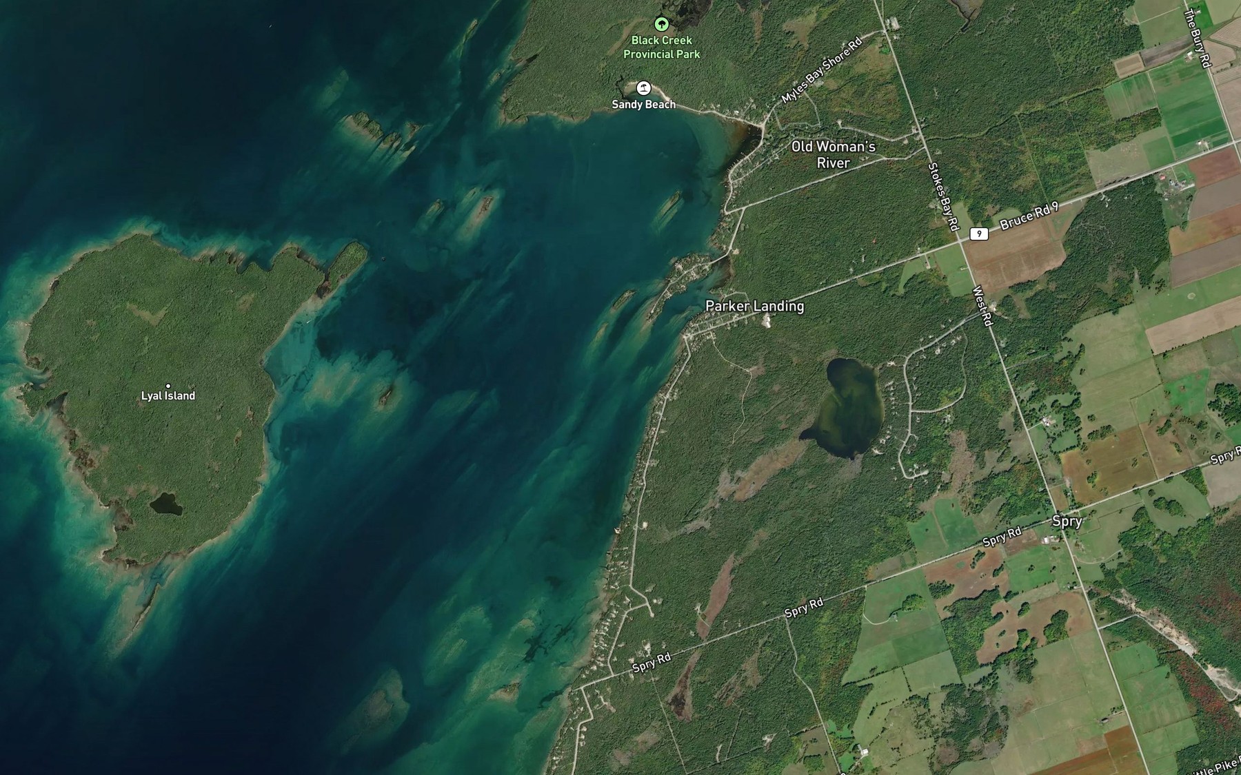 Satellite map of the Myles Bay