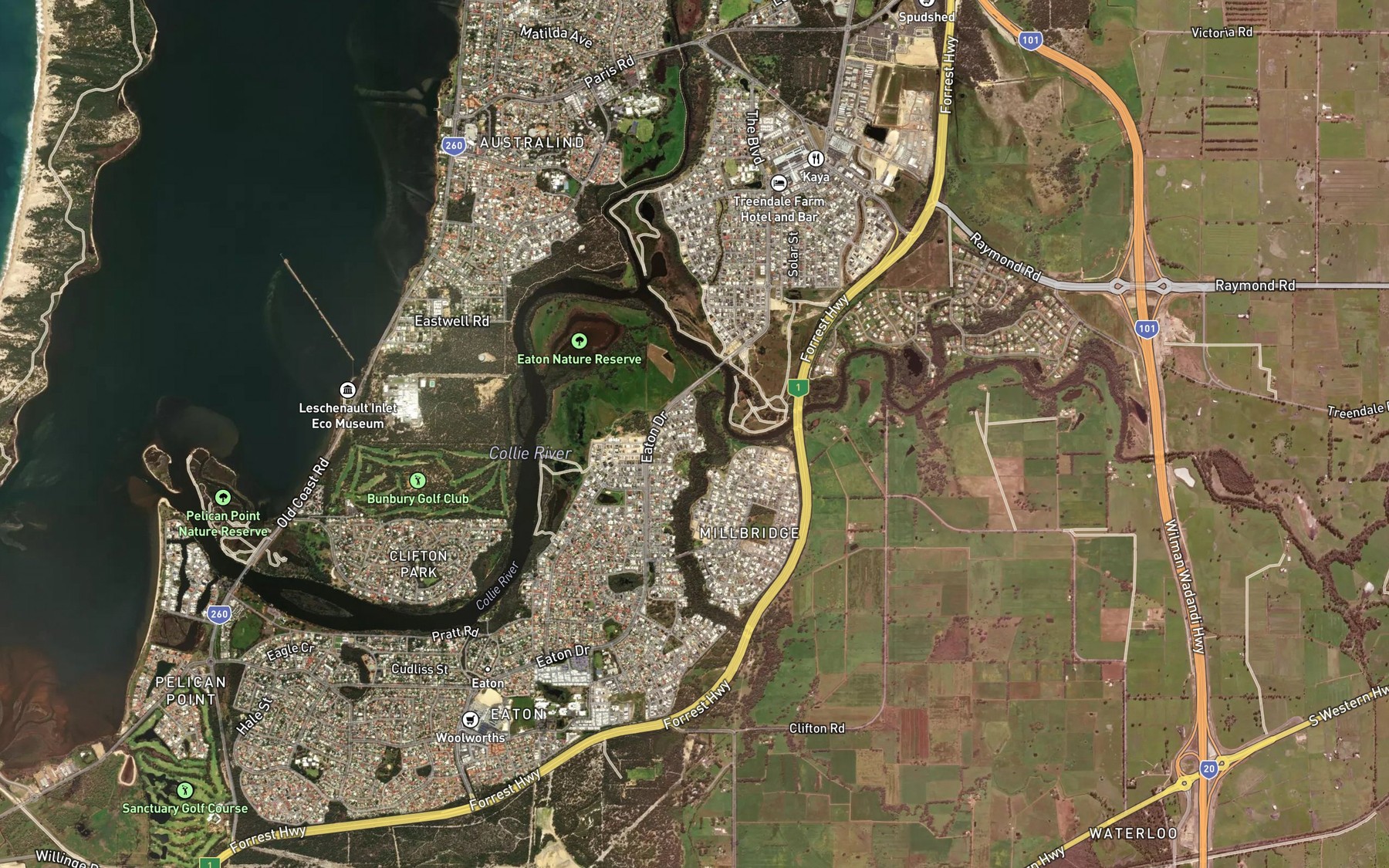 Satellite map of the Collie River