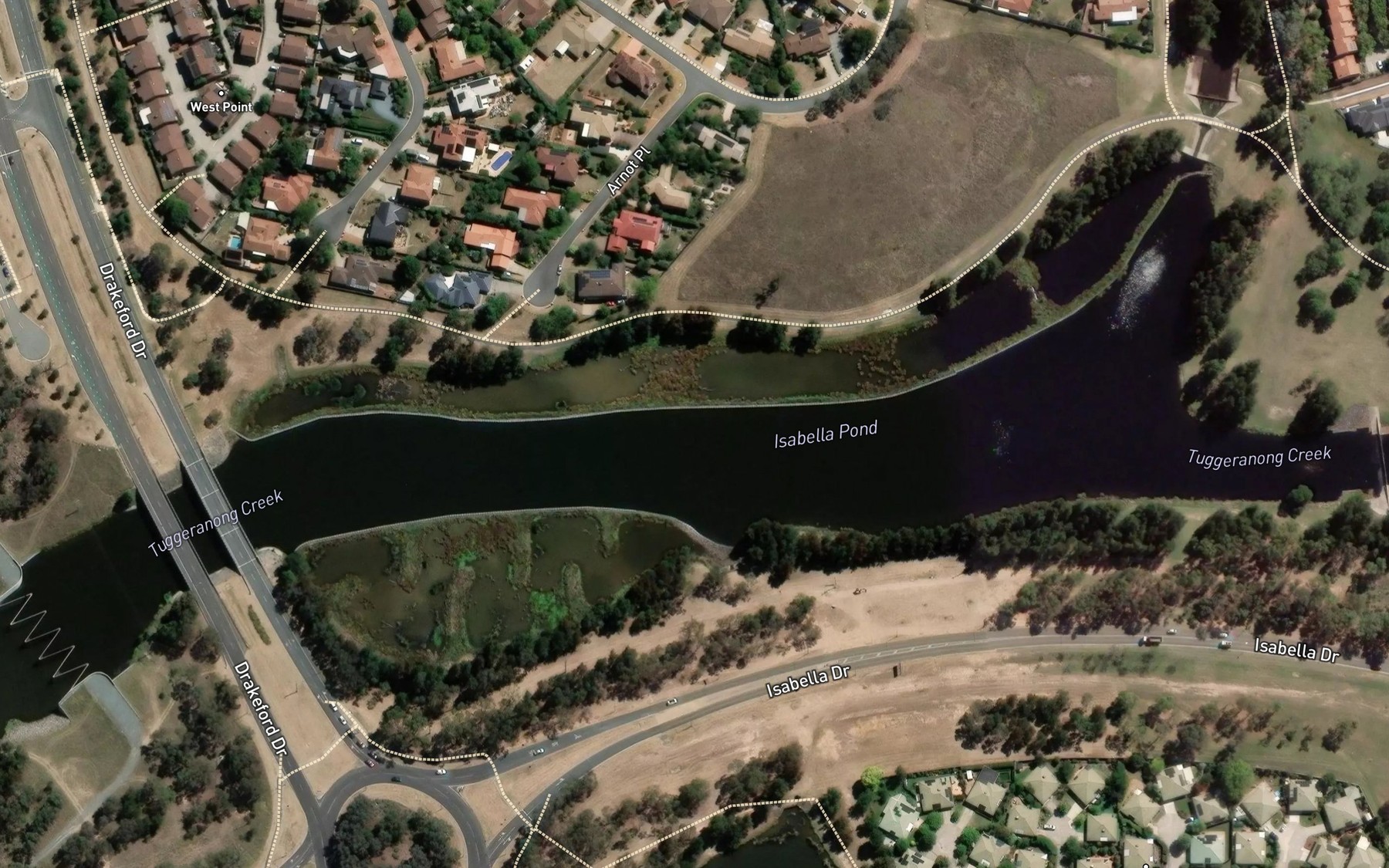 Satellite map of the Isabella Pond