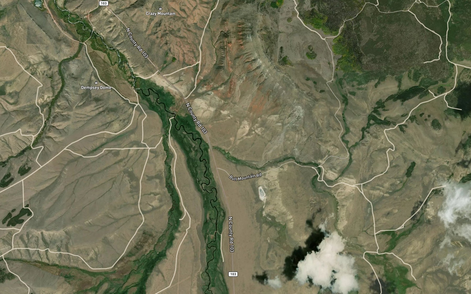 Satellite map of the Jimmy Creek