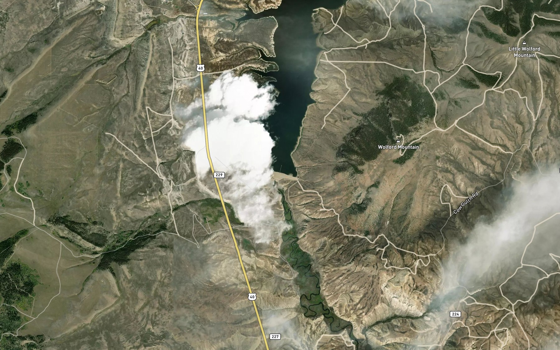 Satellite map of the Wolford Mountain Reservoir