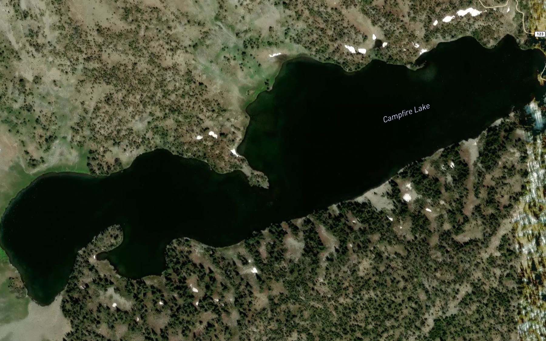 Satellite map of the Campfire Lake