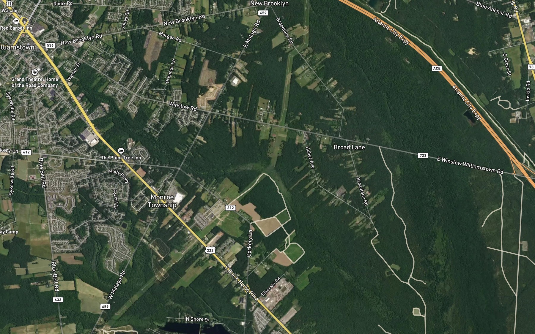 Satellite map of the Hedges Branch
