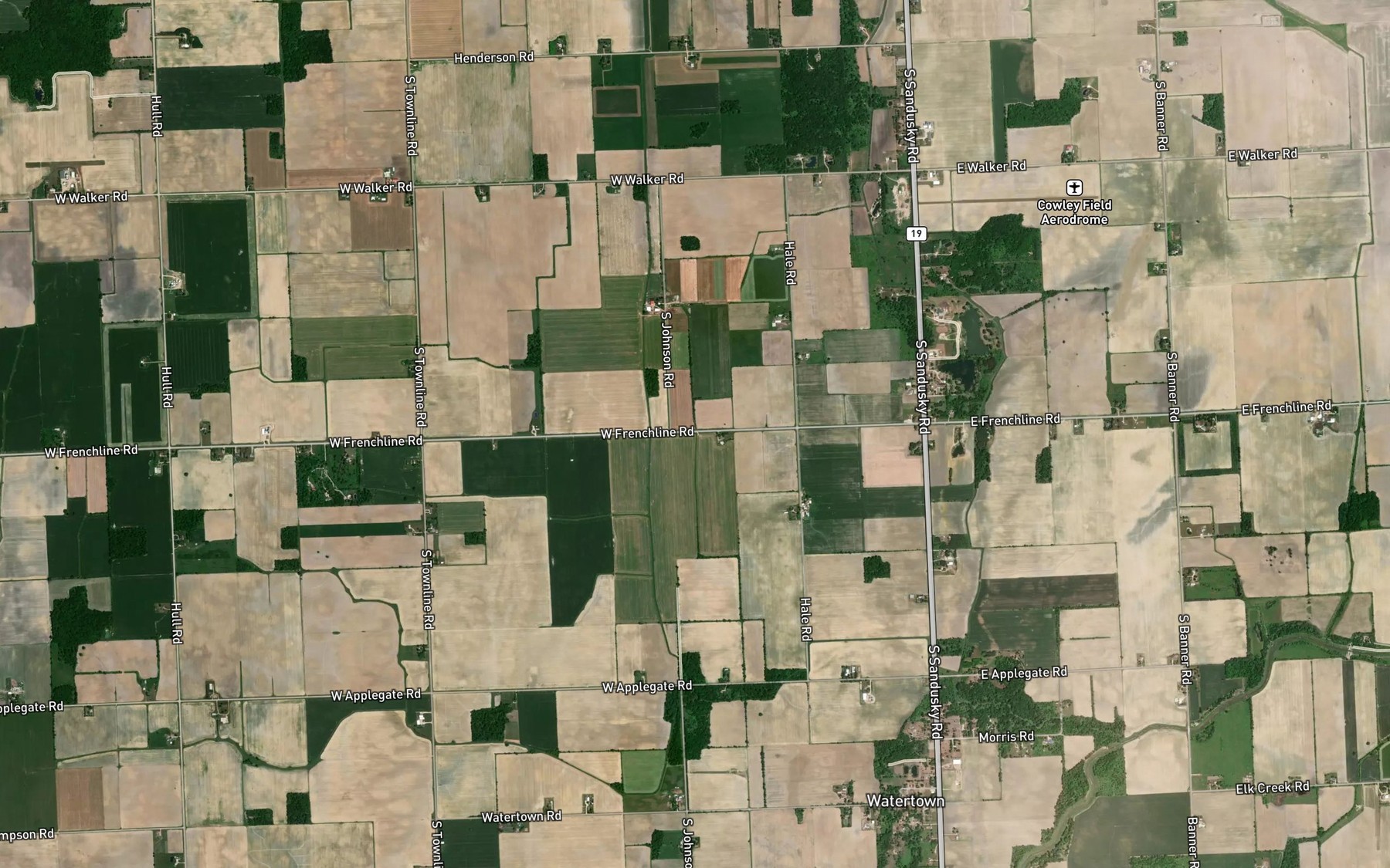 Satellite map of the Johnson Barrett Drain