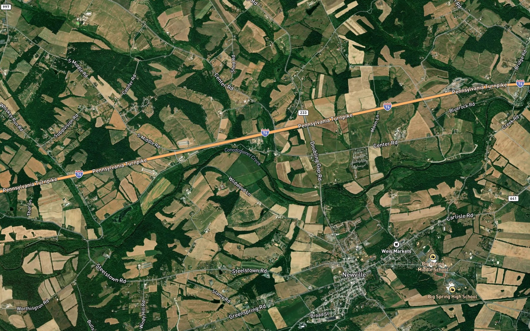 Satellite map of the Doubling Gap Creek