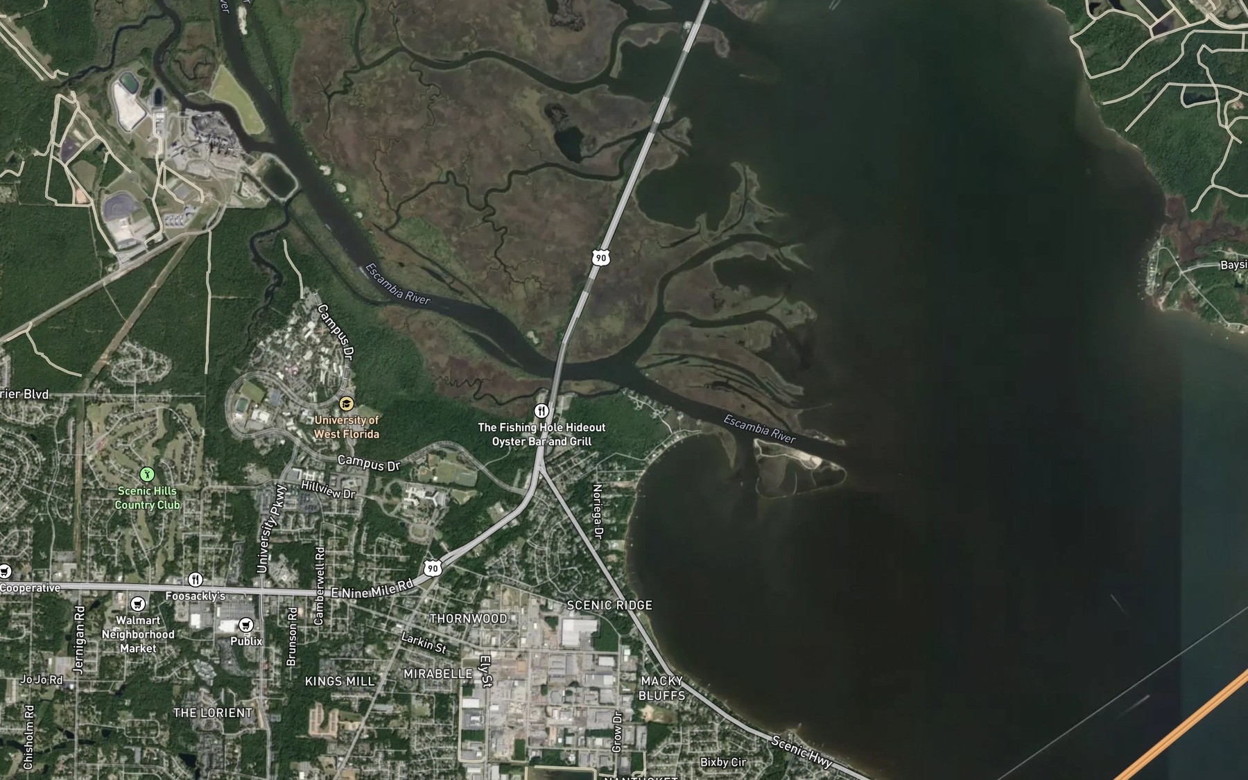 Satellite map of the Ferry Pass Bayou
