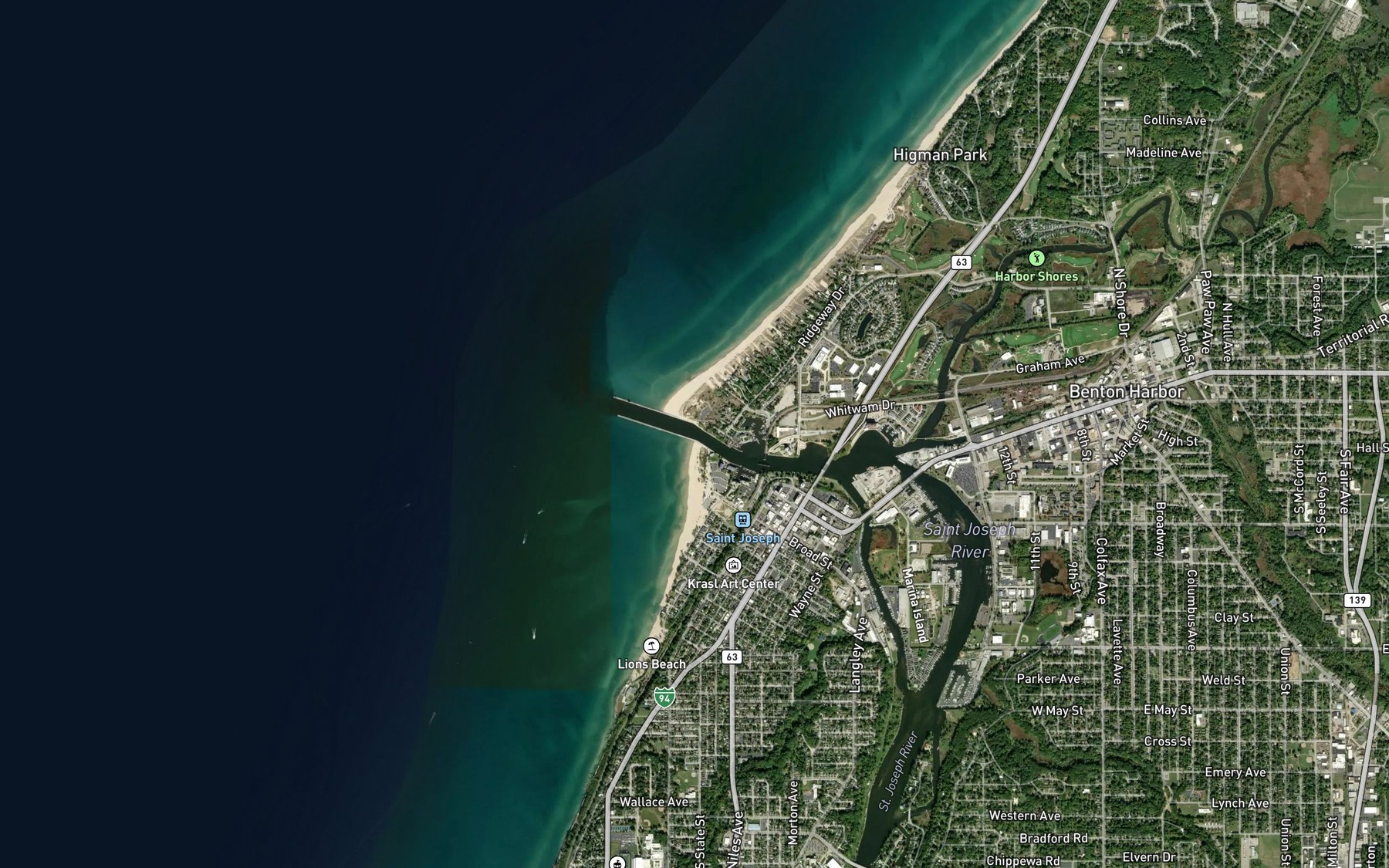 Satellite map of the Saint Joseph River