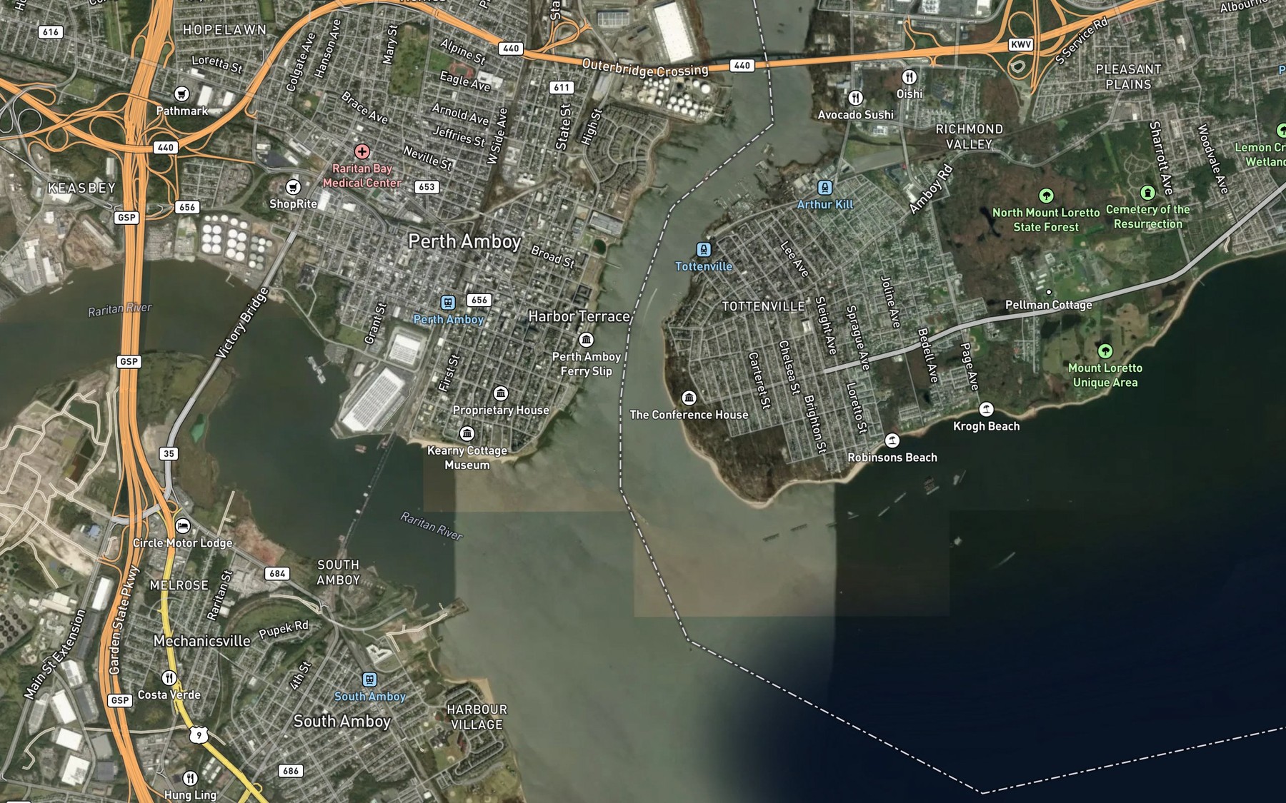 Satellite map of the Ward Point Bend
