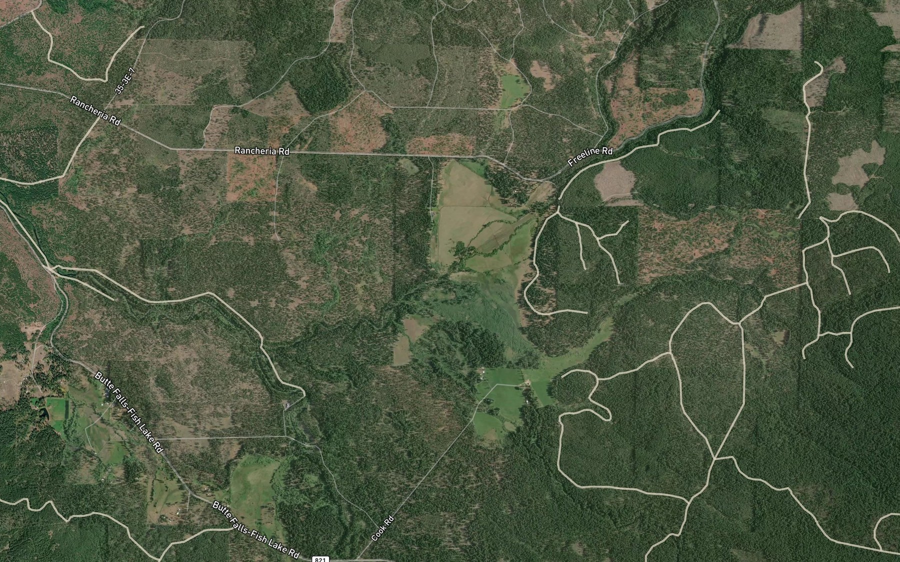 Satellite map of the Clarks Fork Creek