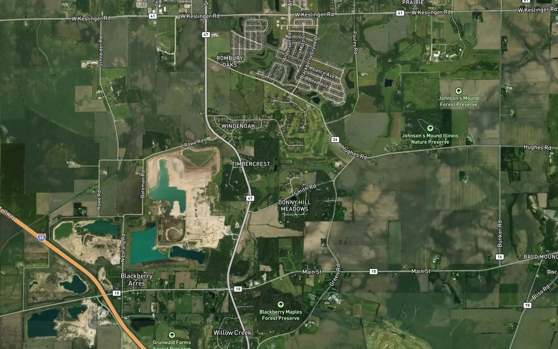 Satellite map of the Elburn Run