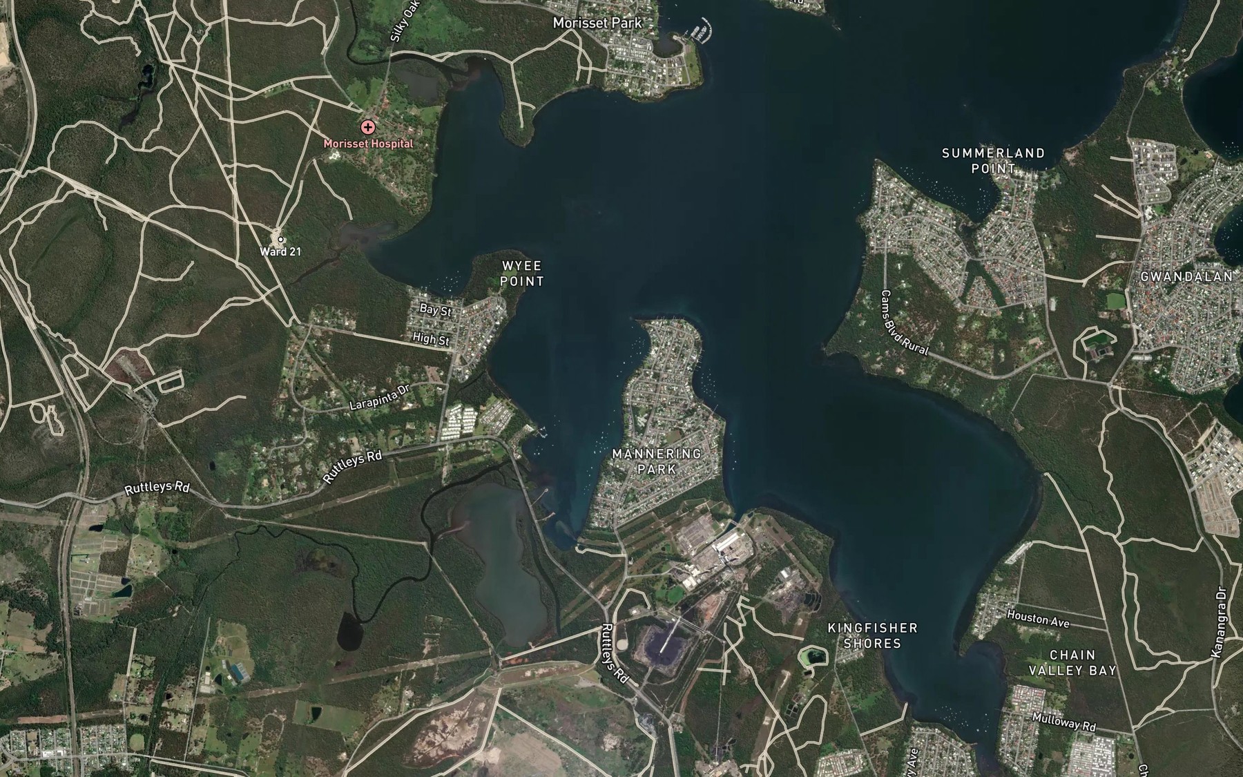 Satellite map of the Wyee Bay