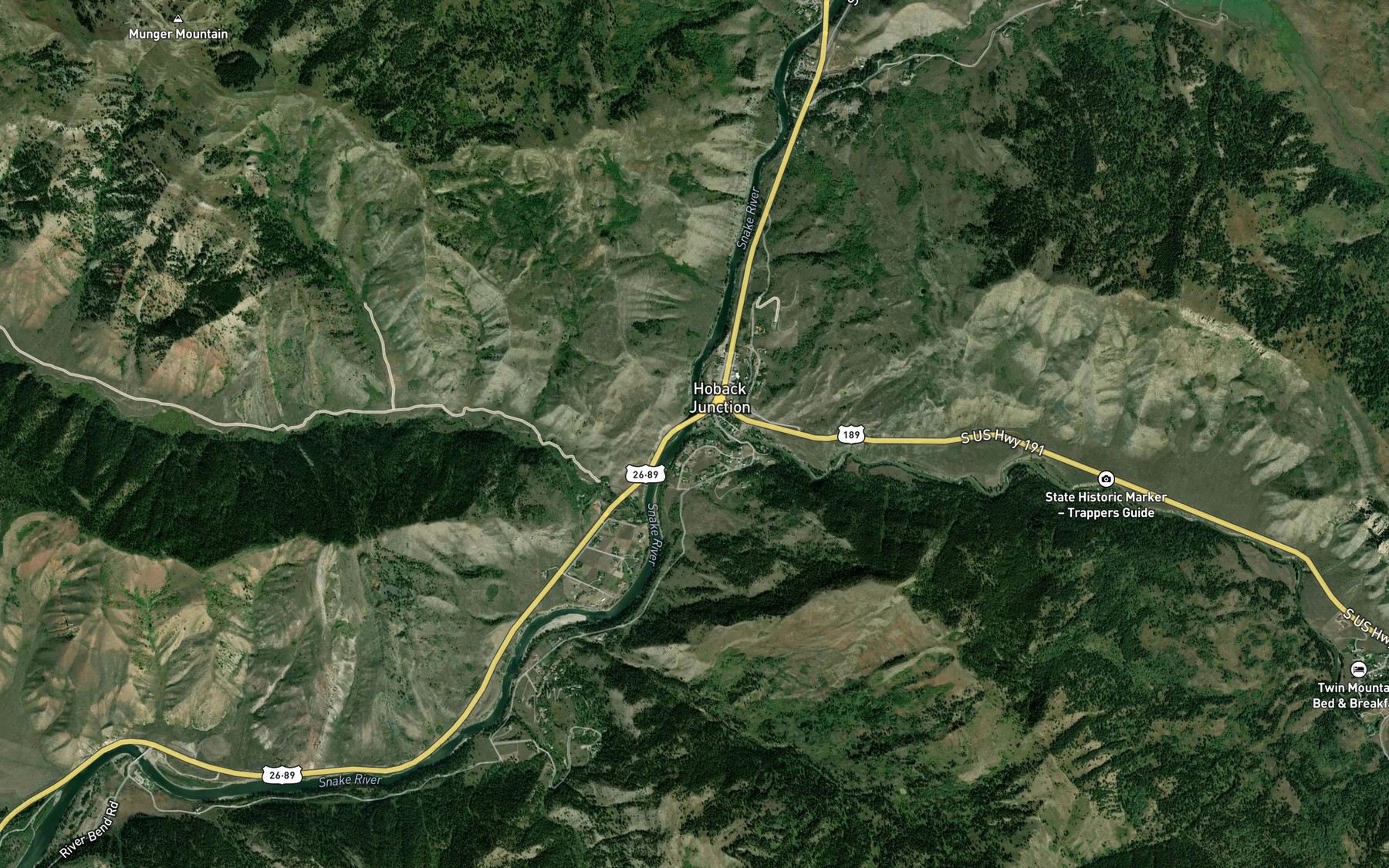 Satellite map of the Hoback River