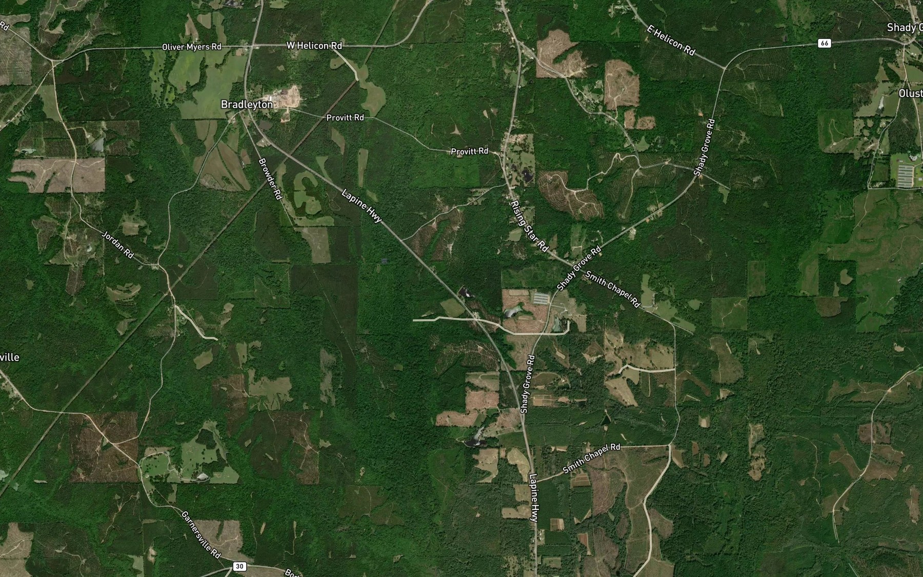 Satellite map of the Petrey Pond