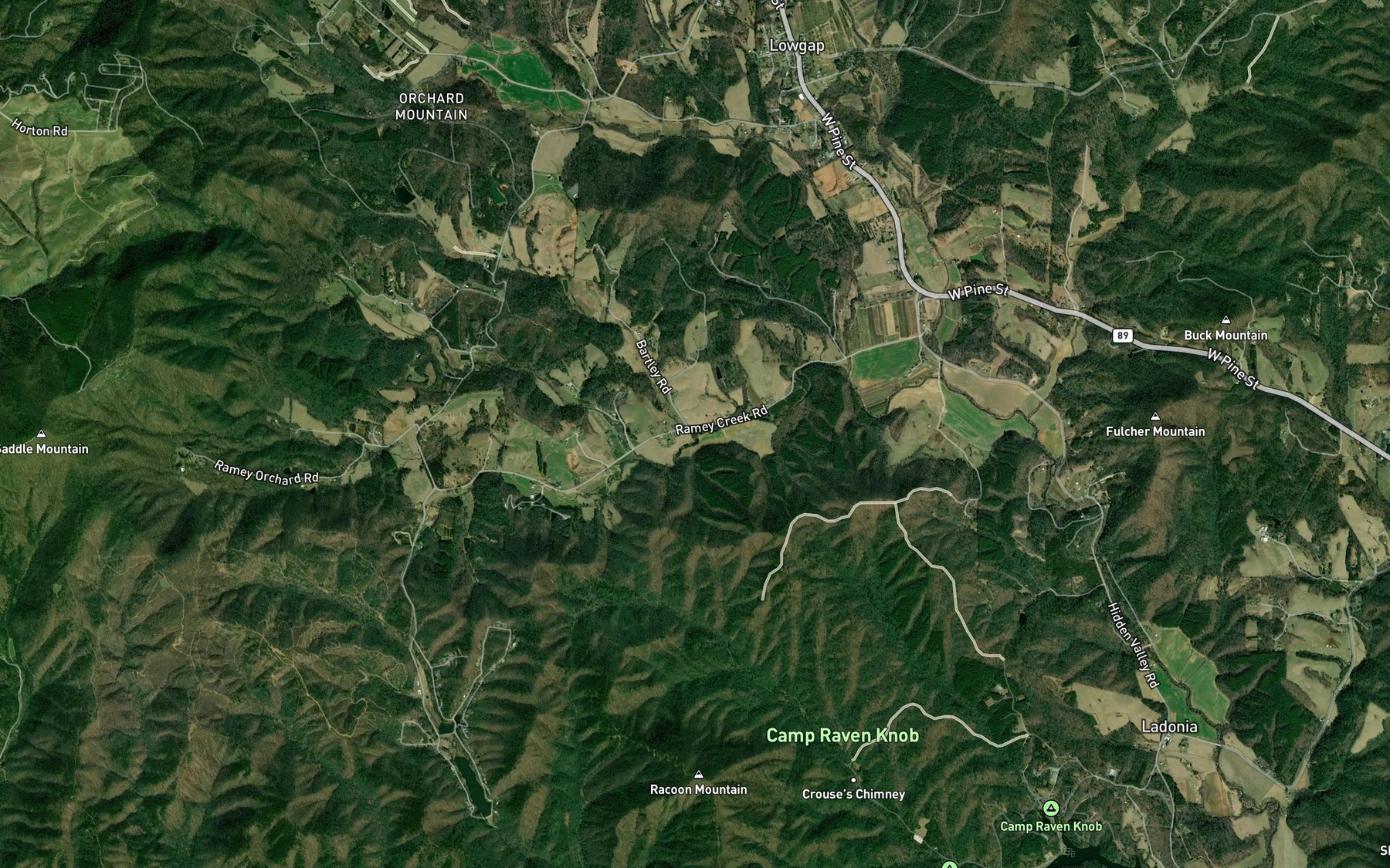 Satellite map of the Camp Creek