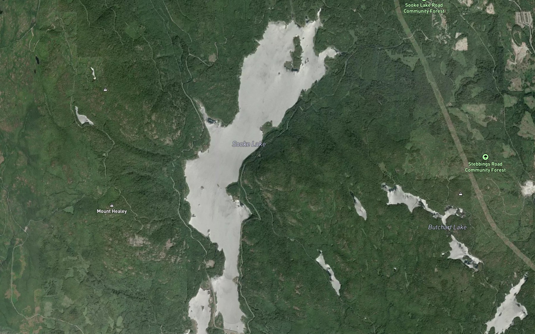 Satellite map of the Sooke Lake