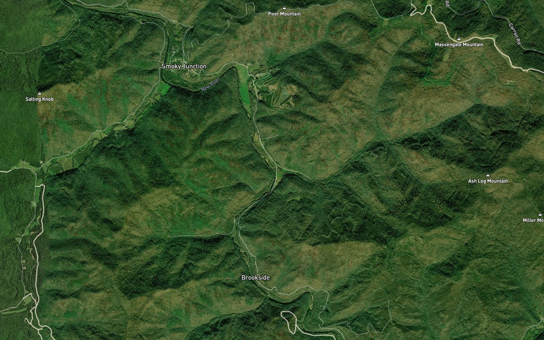 Satellite map of the Nicks Creek