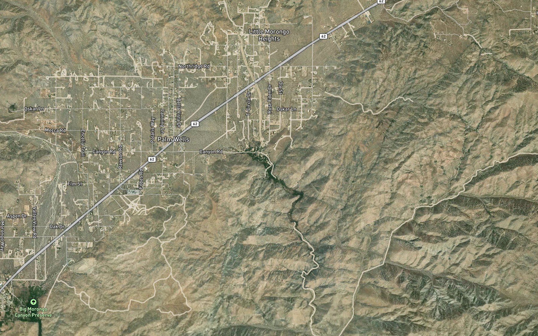 Satellite map of the Morongo Lakes