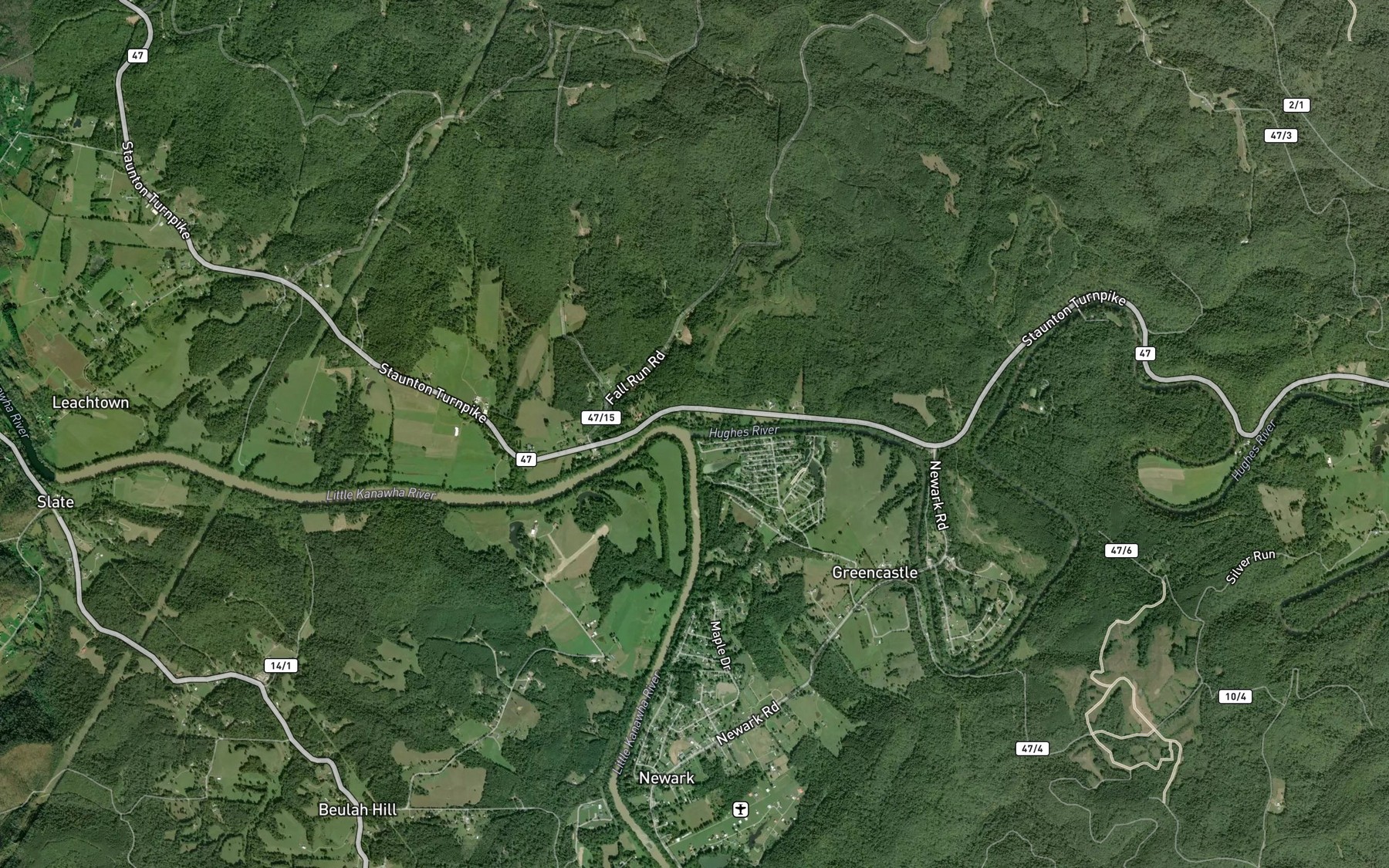 Satellite map of the Hughes River