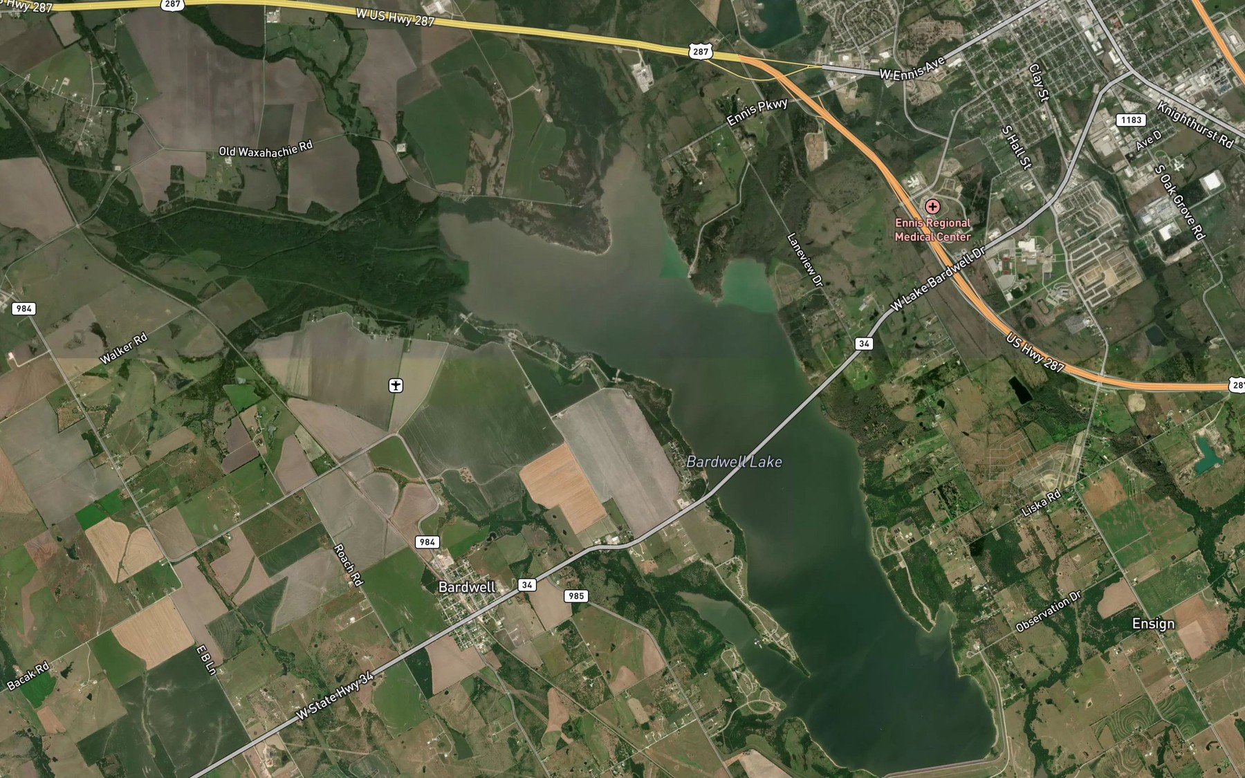Satellite map of the Bardwell Lake