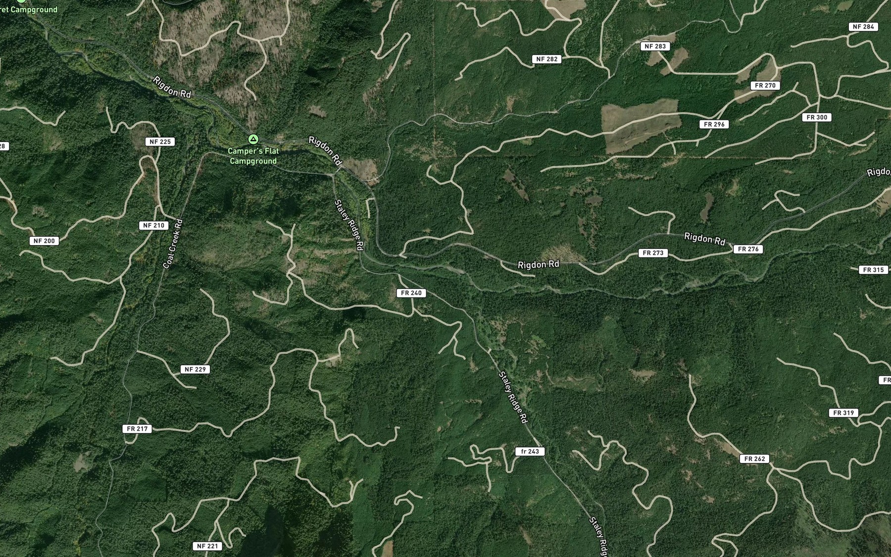 Satellite map of the Staley Creek