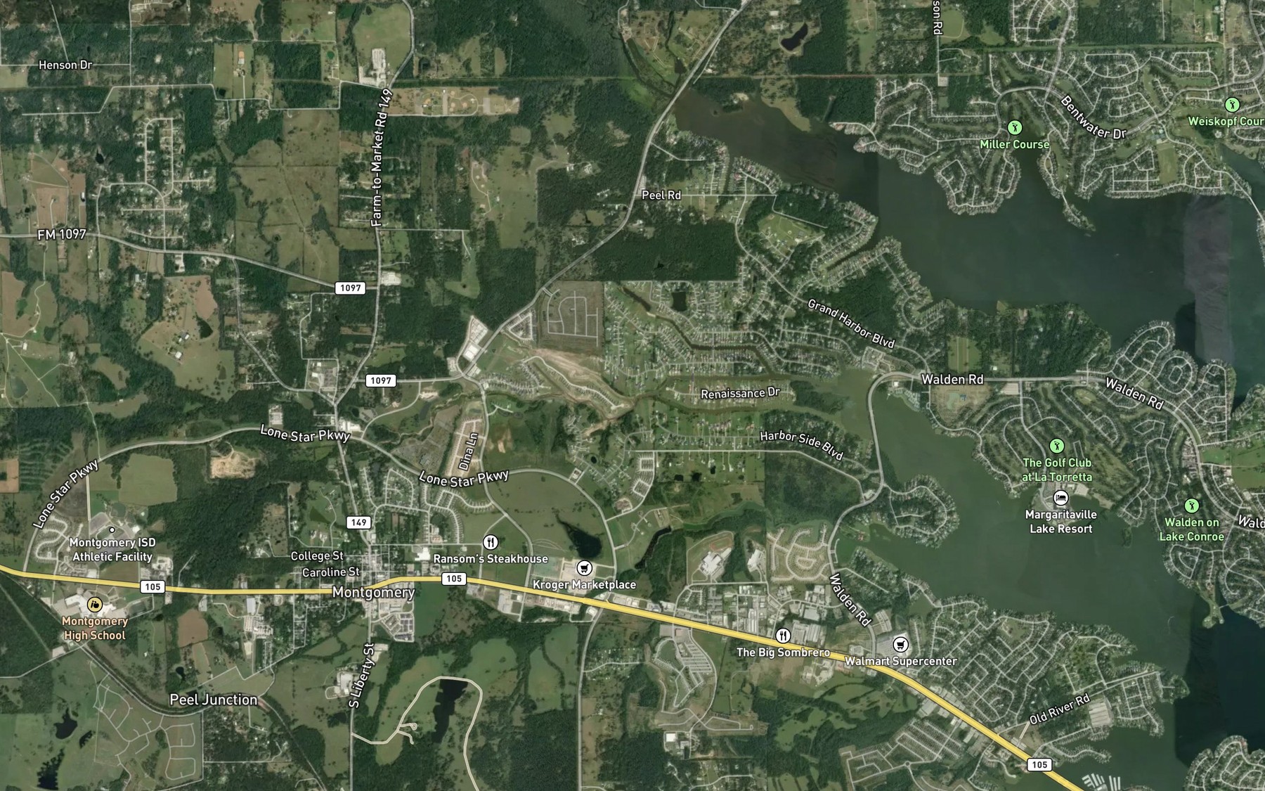 Satellite map of the Town Creek