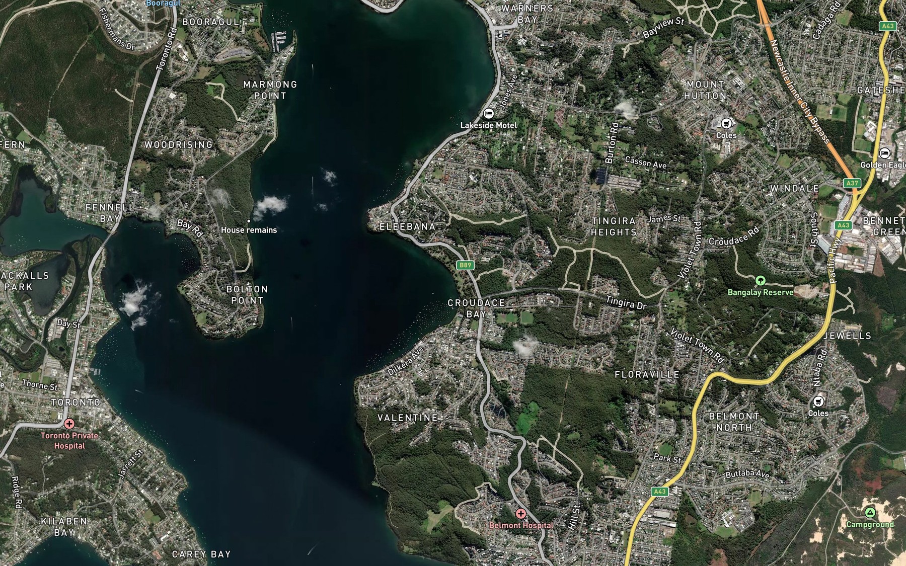 Satellite map of the Croudace Bay