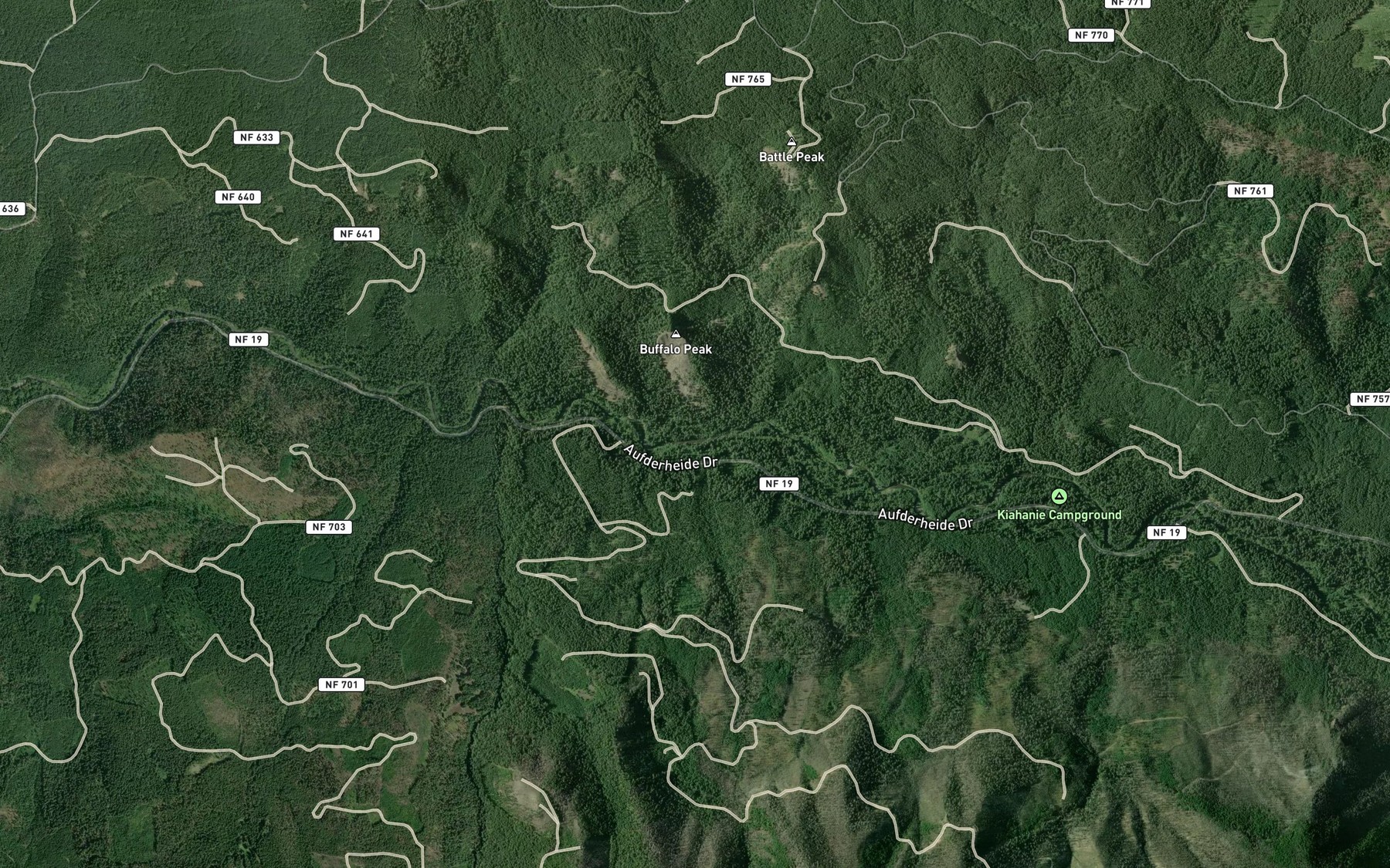Satellite map of the Roosevelt Creek