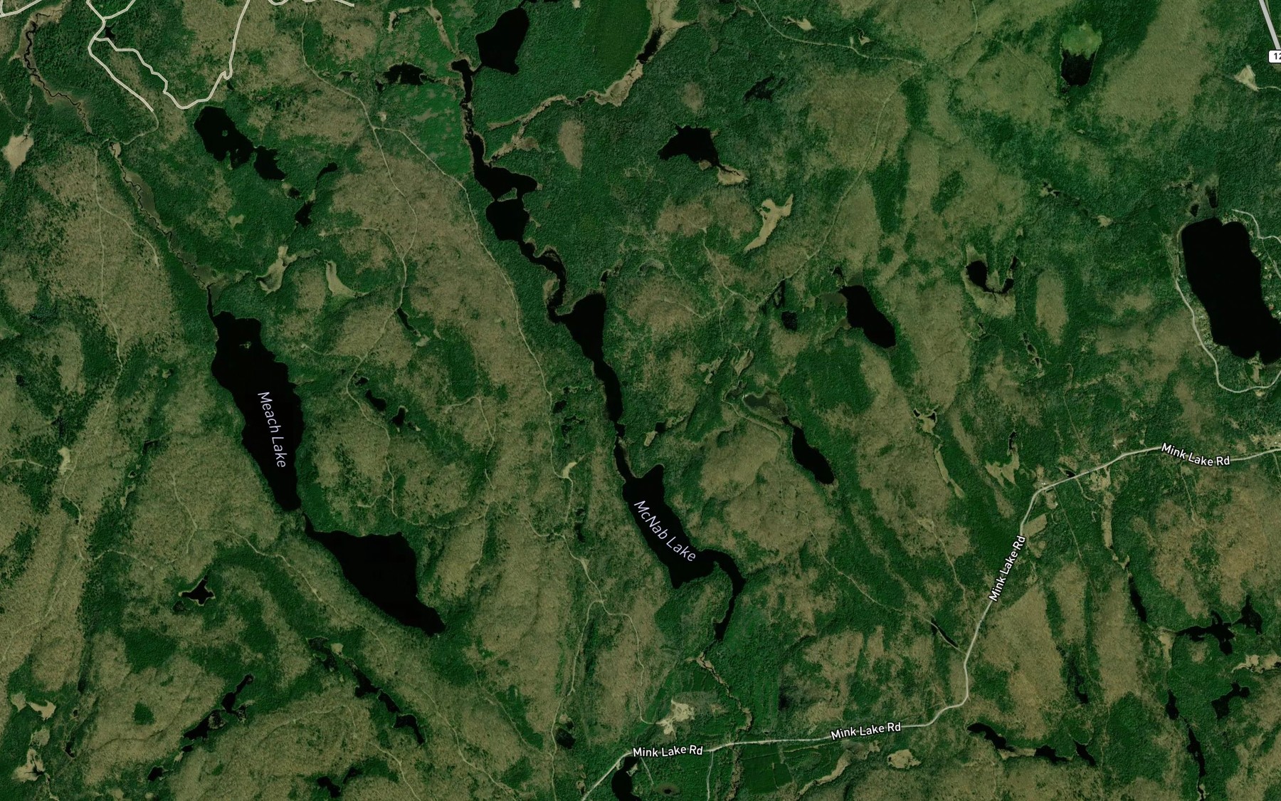 Satellite map of the Upper Mink Lakes