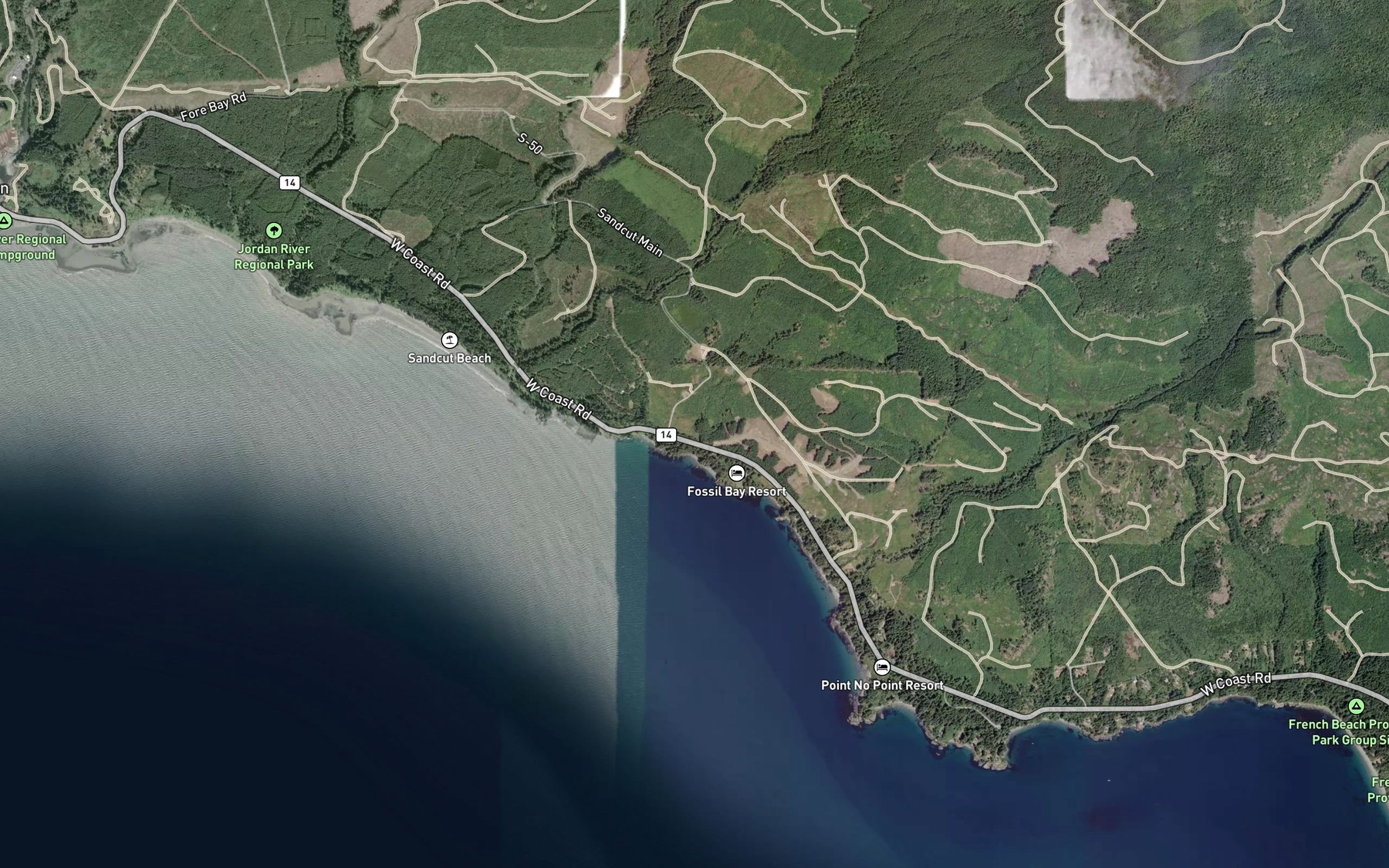 Satellite map of the Vye Creek