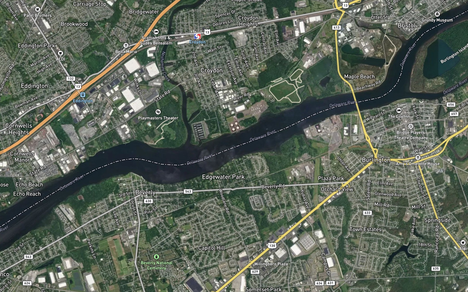 Satellite map of the Edgewater Channel