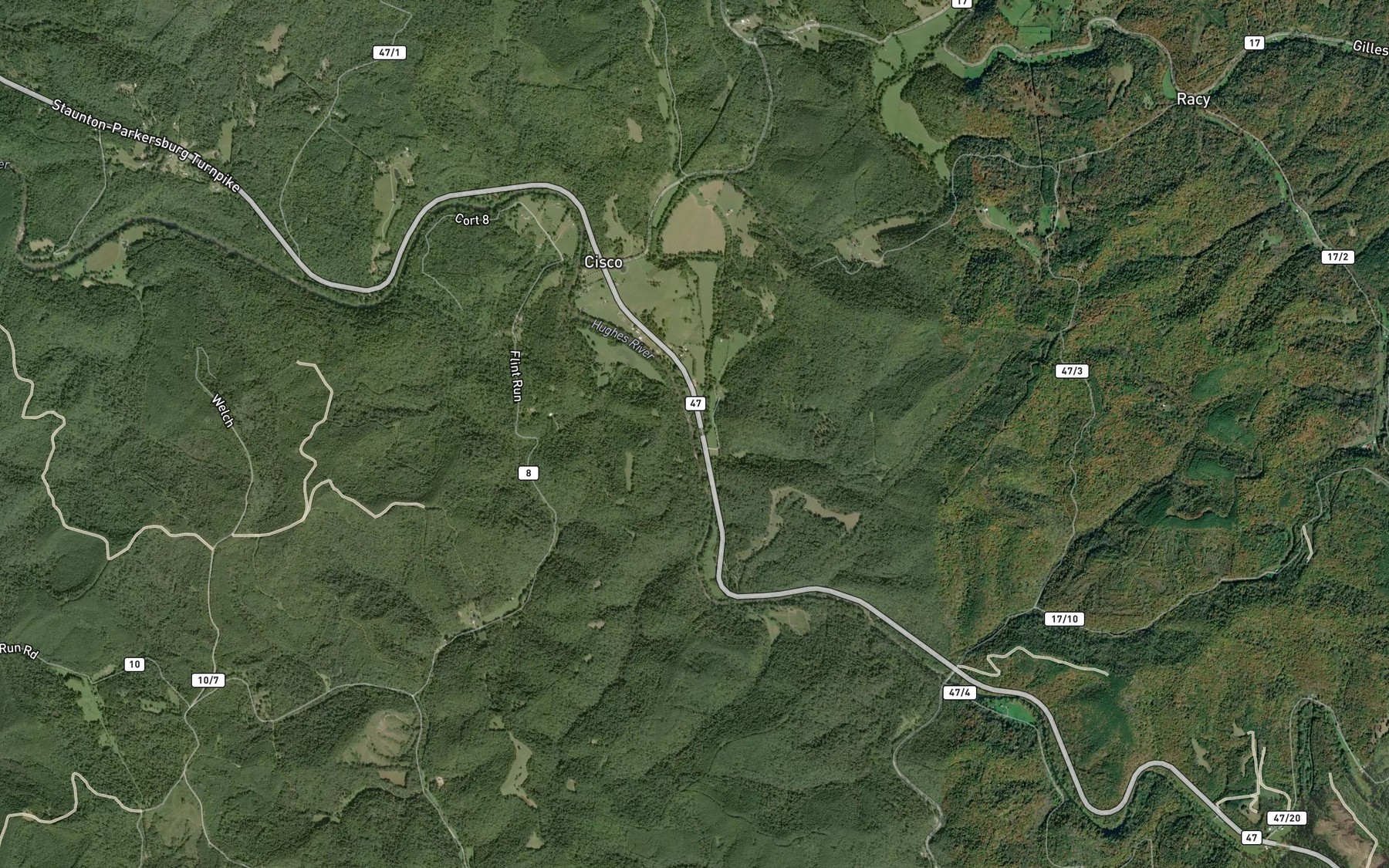 Satellite map of the South Fork Hughes River