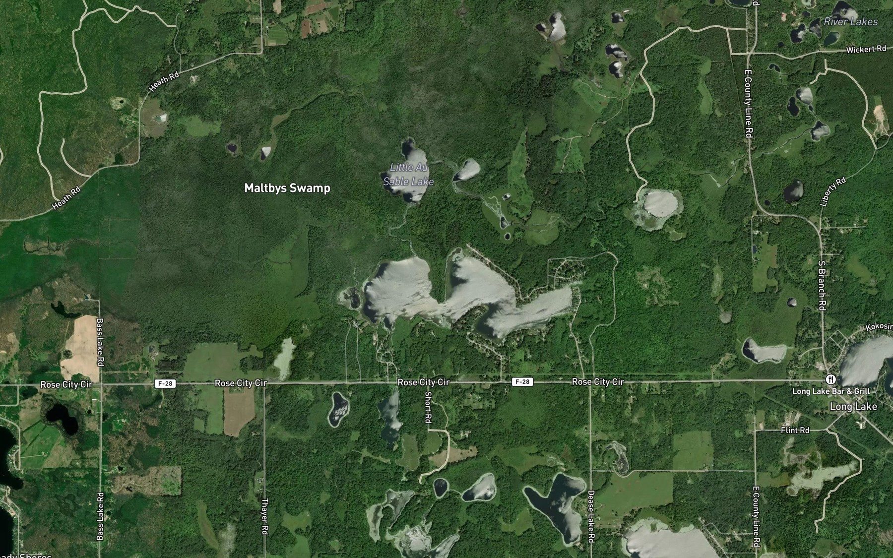 Satellite map of the Au Sable Lake