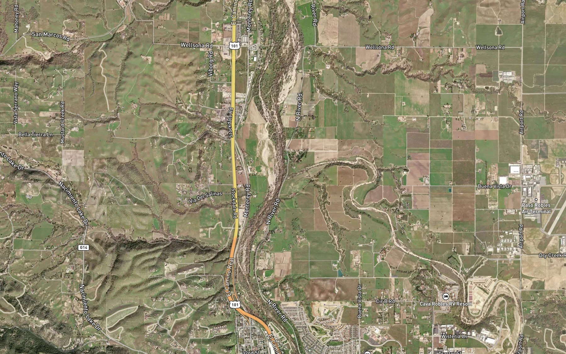 Satellite map of the Huerhuero Creek