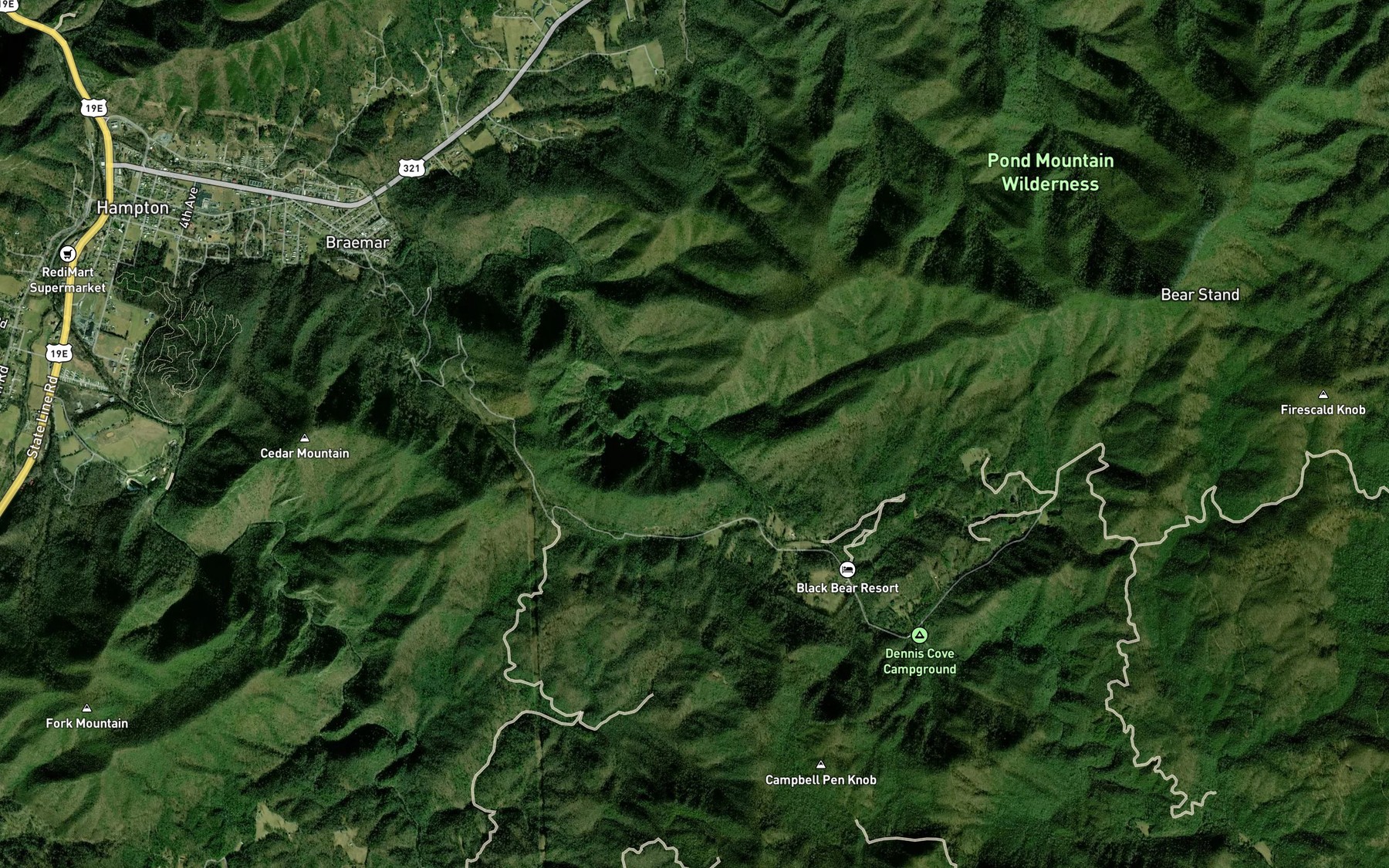 Satellite map of the Pond Branch