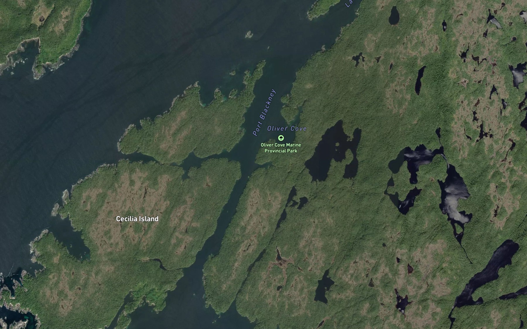 Satellite map of the Passage Cove