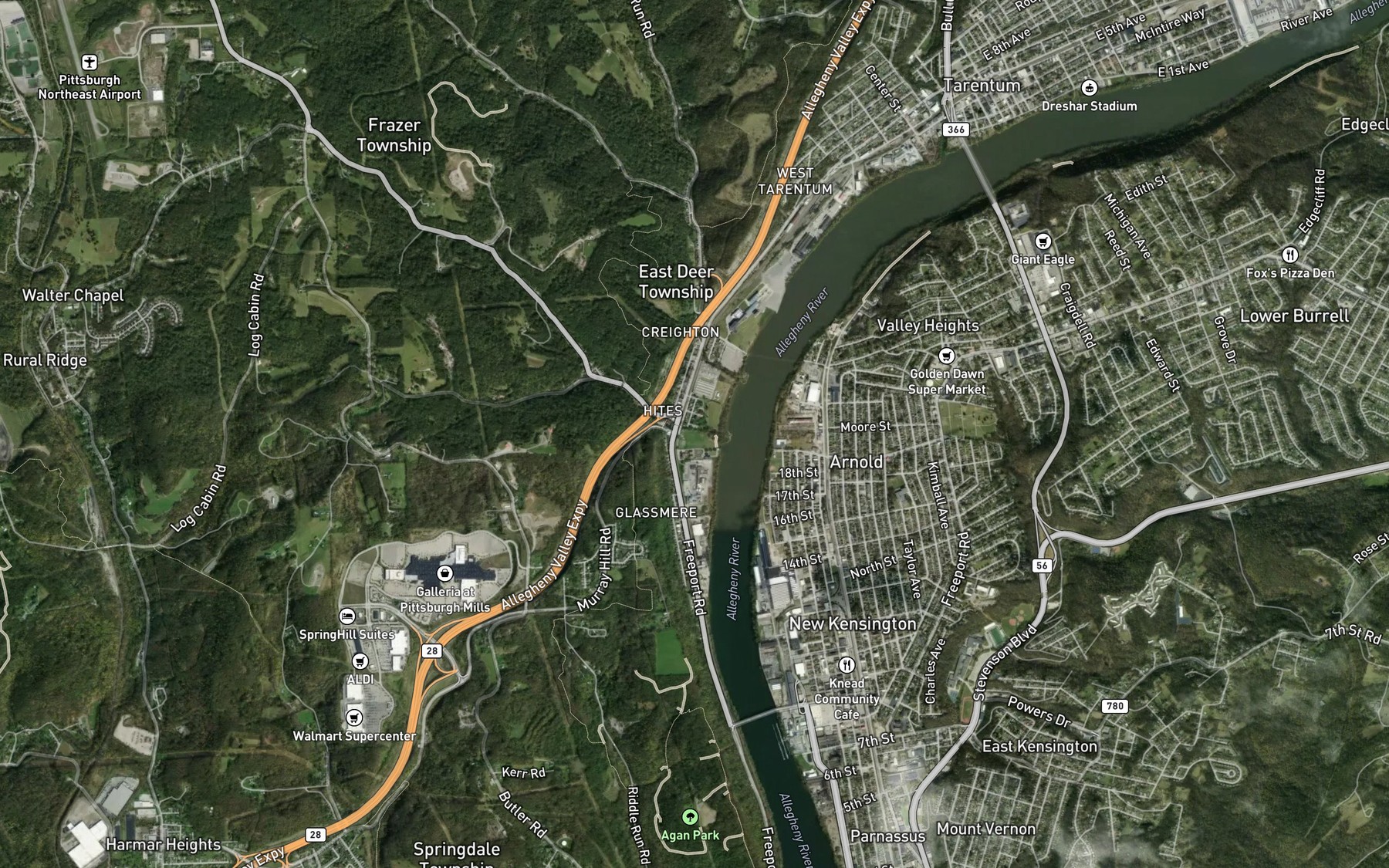 Satellite map of the Crawford Run