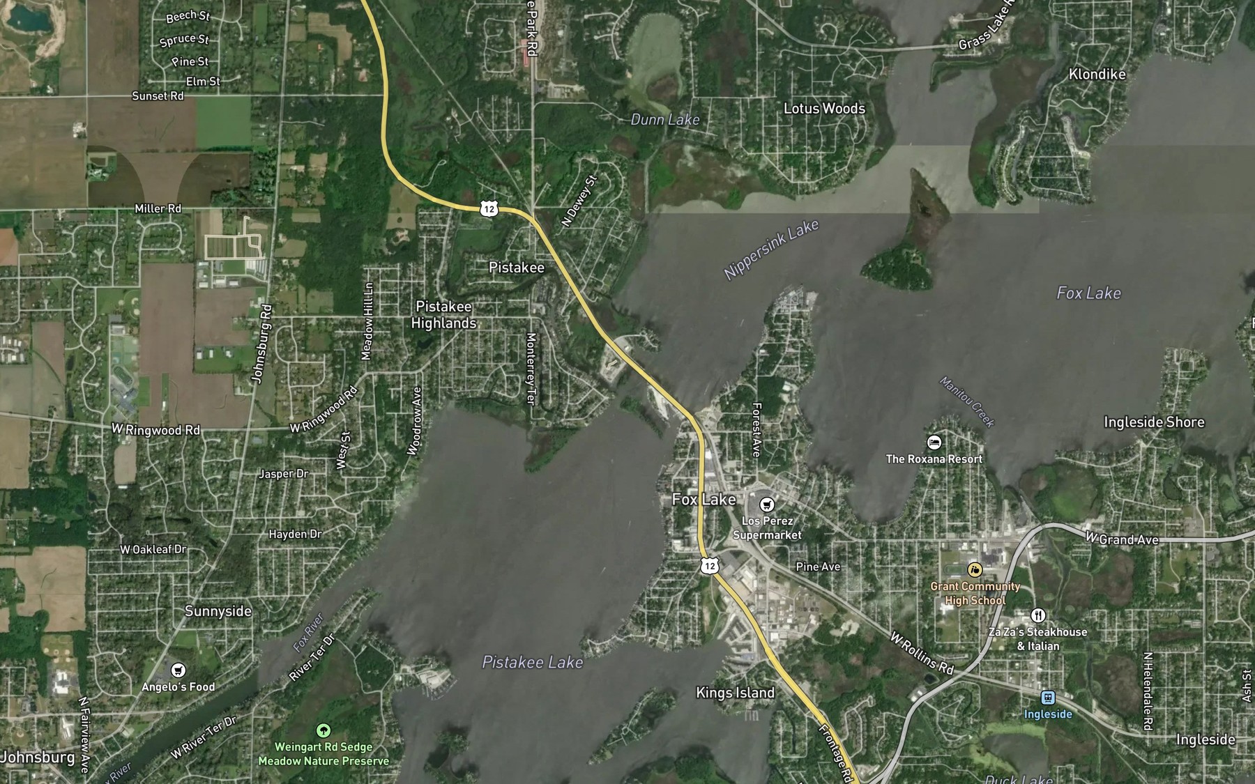 Satellite map of the Nippersink Creek