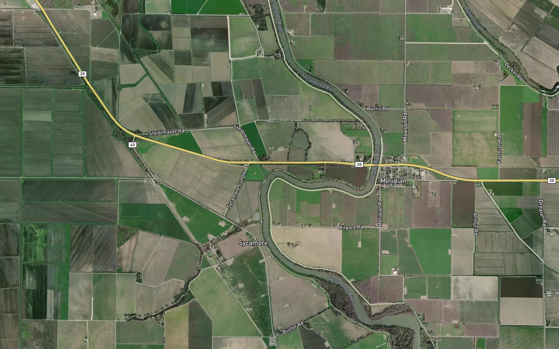 Satellite map of the Sacramento River