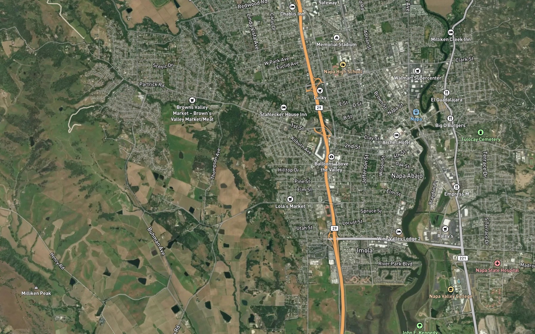 Satellite map of the West Napa Reservoir