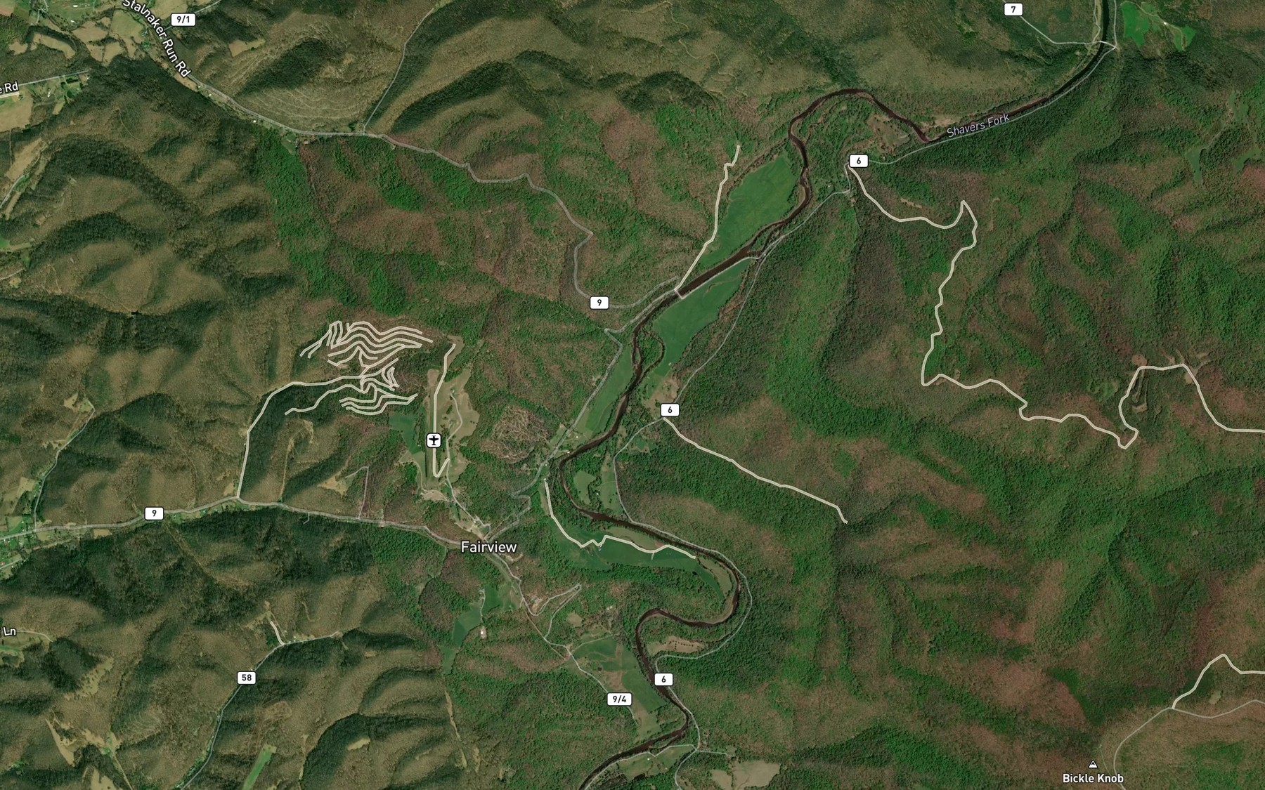 Satellite map of the Johns Run