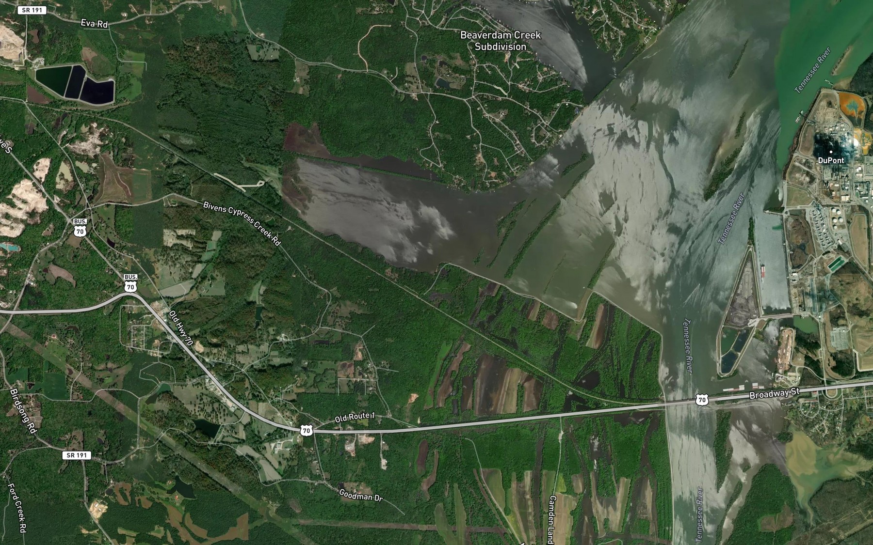 Satellite map of the Evans Branch