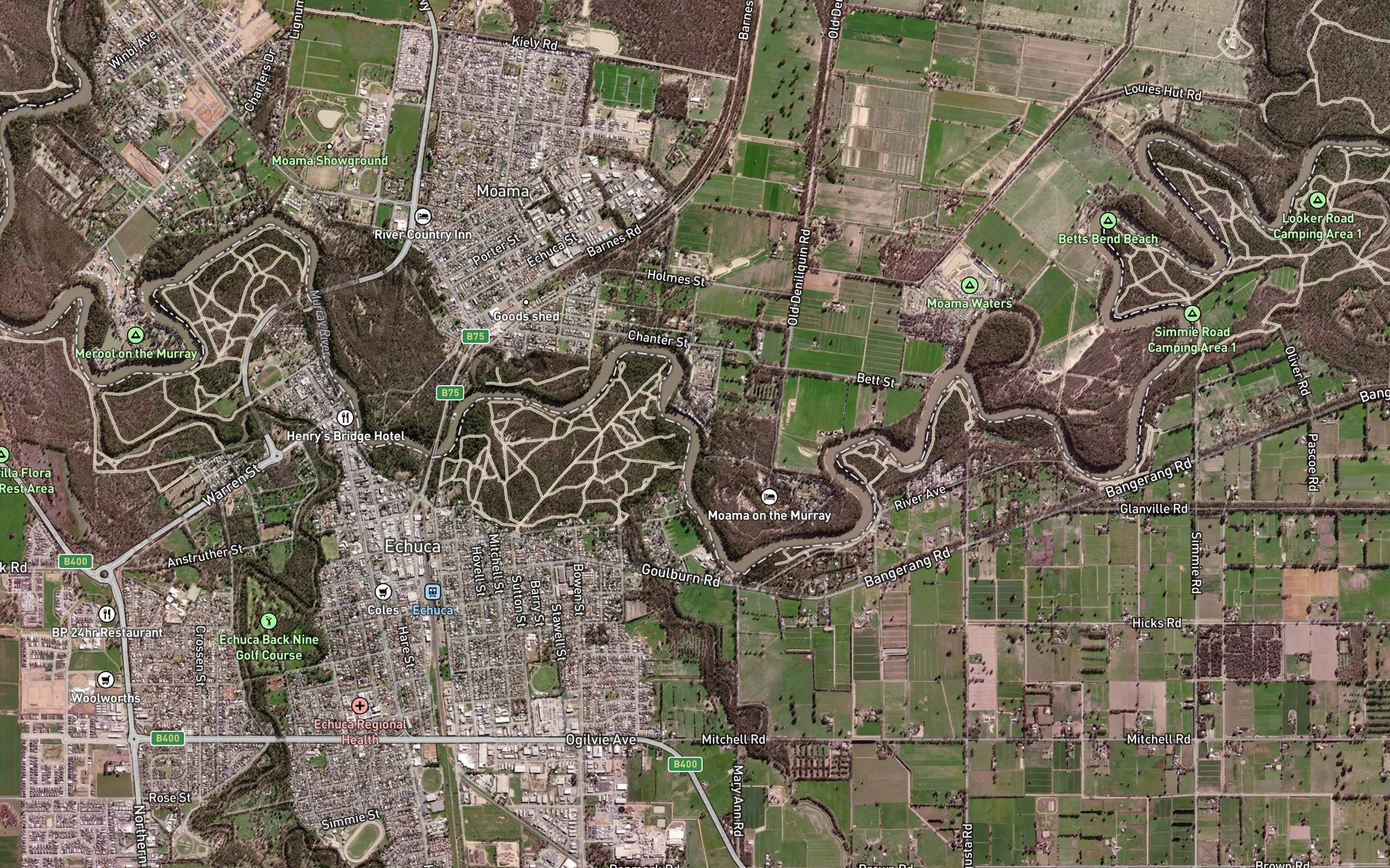 Satellite map of the Bower Bend