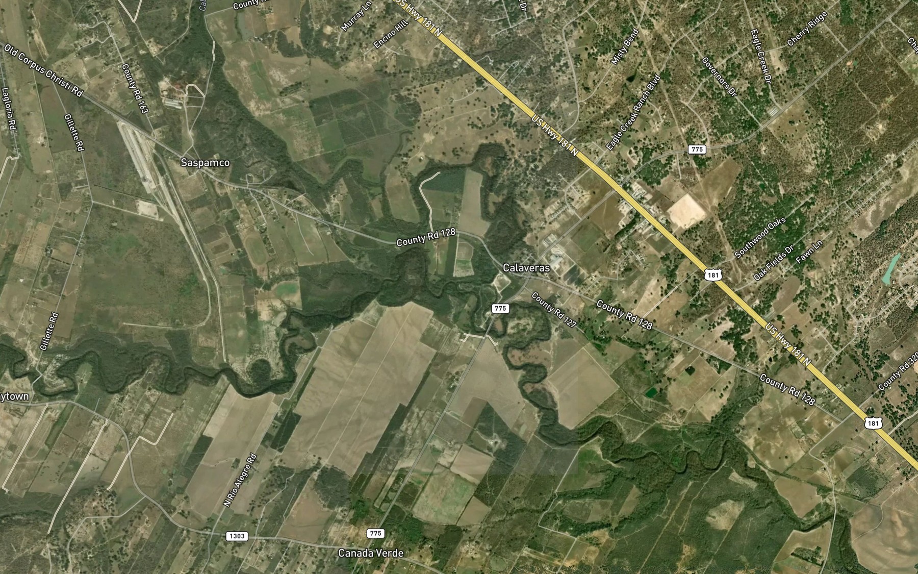 Satellite map of the Calaveras Creek